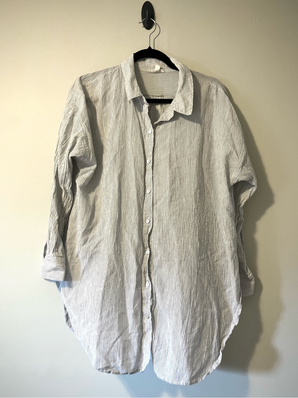Eileen Fisher Organic Cotton & Tencel Striped Button-Up Shirt - Picture 1 of 4